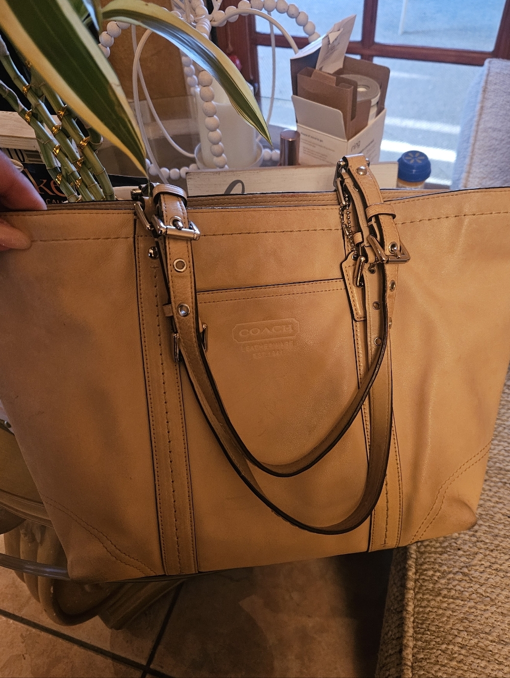 Coach in Camel Genuine Leather Zippered Tote Bag With Coach Hang Tag - Picture 3 of 7